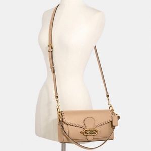 COACH Jade Taupe Shoulder Bag With Whipstitch